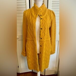 Anthropologie Sweater Jacket Mustard Yellow Cable Knit Sparrow Size Medium